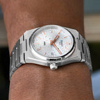 PRX Arctic Sky Concept – hand-painted custom Tissot PRX Silver Dial 35mm watch with abstract artwork, limited edition by IFL Watches.