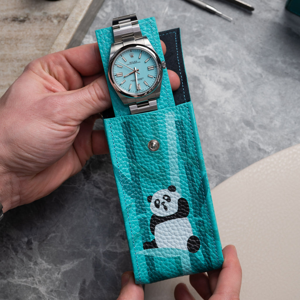 Teal Panda Leather Watch Pouch
