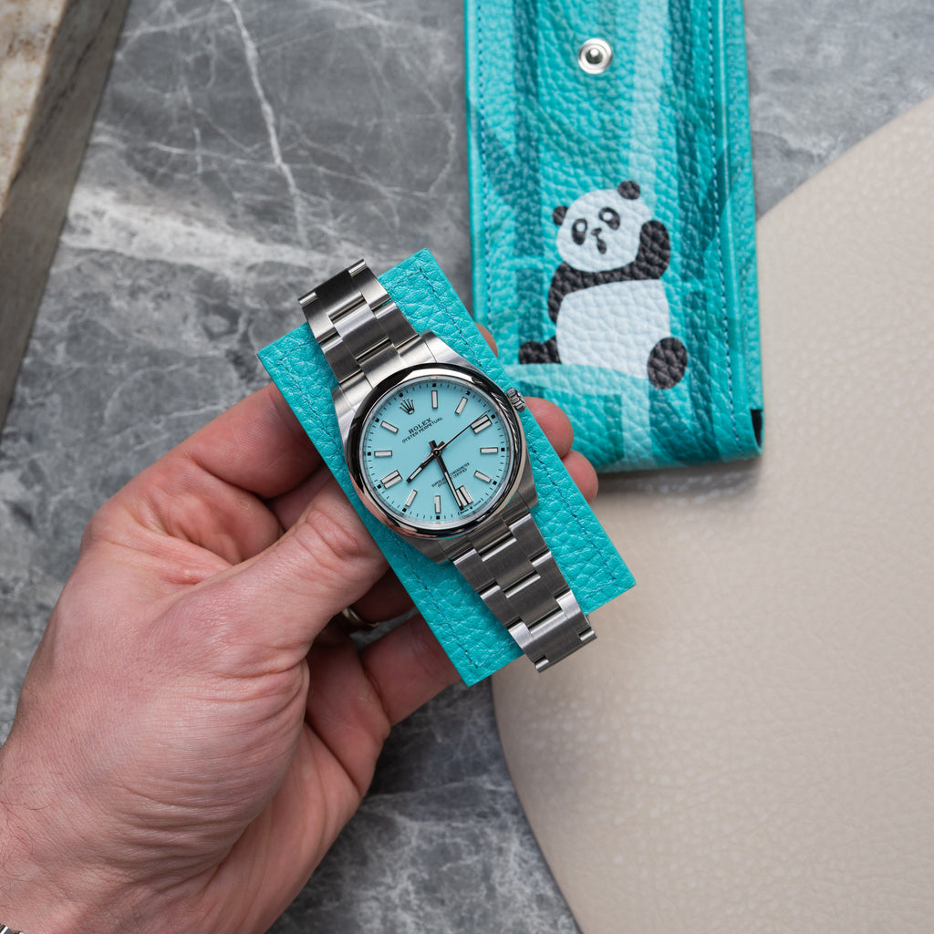 Teal Panda Leather Watch Pouch