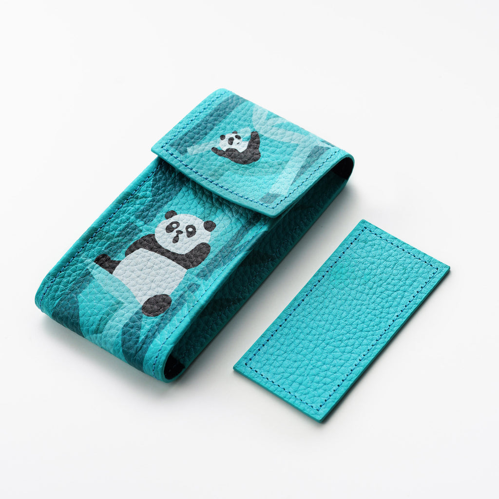 Teal Panda Leather Watch Pouch