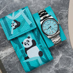 Teal Panda Leather Watch Pouch