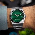 Malachite Steel Concept – Custom natural malachite stone dial on stainless steel watch, bespoke timepiece by IFL Watches