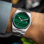 Malachite Steel Concept – Custom natural malachite stone dial on stainless steel watch, bespoke timepiece by IFL Watches