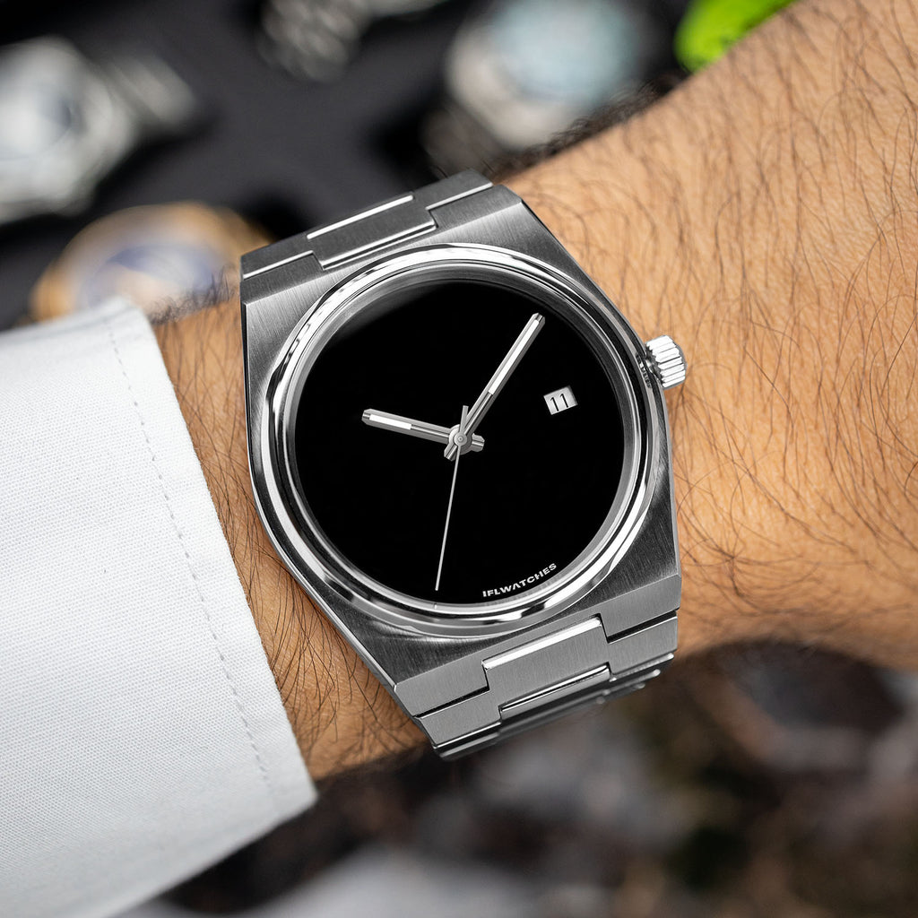 Onyx Steel Concept – Custom natural black onyx stone dial on stainless steel watch, bespoke timepiece by IFL Watches