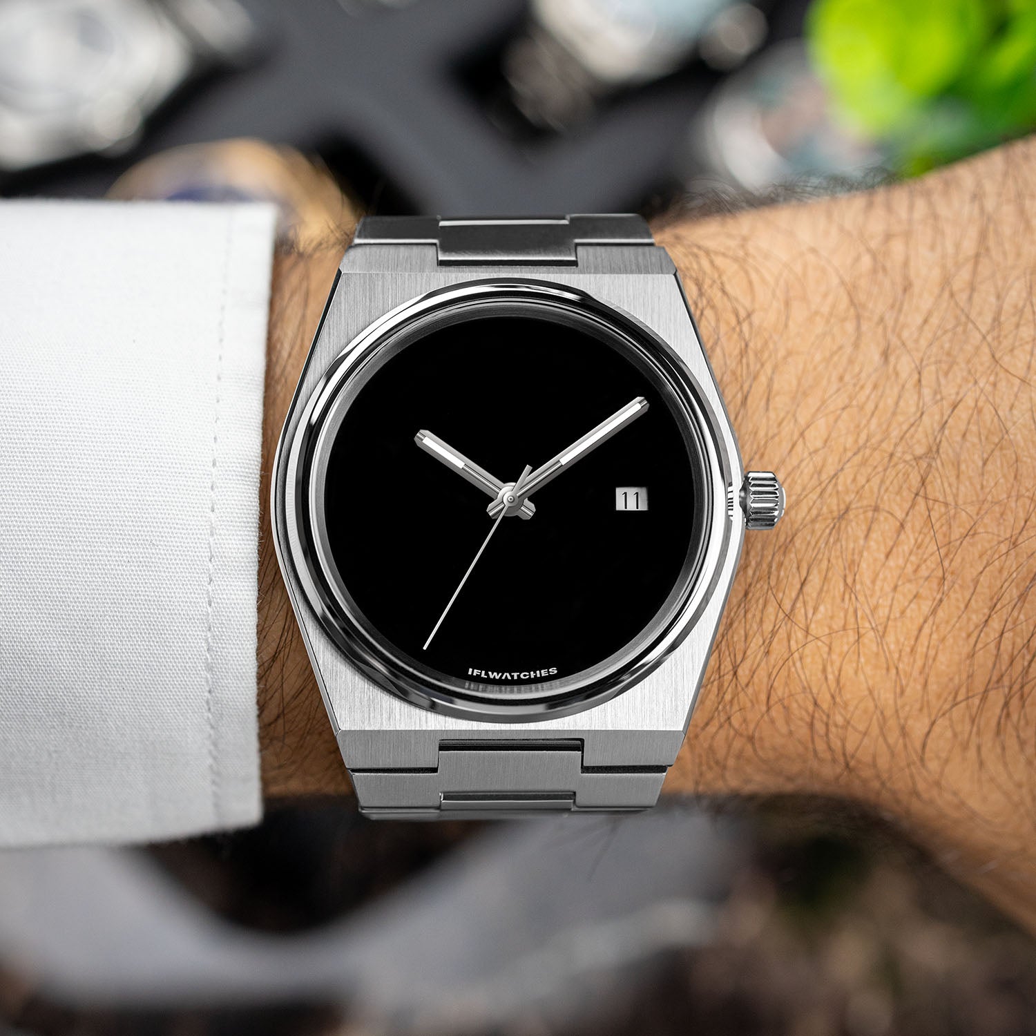 Onyx Steel Concept – Custom natural black onyx stone dial on stainless steel watch, bespoke timepiece by IFL Watches