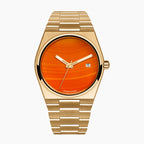 Red Agate Gold Concept – Custom natural red agate stone dial on gold-tone stainless steel watch, bespoke timepiece by IFL Watches