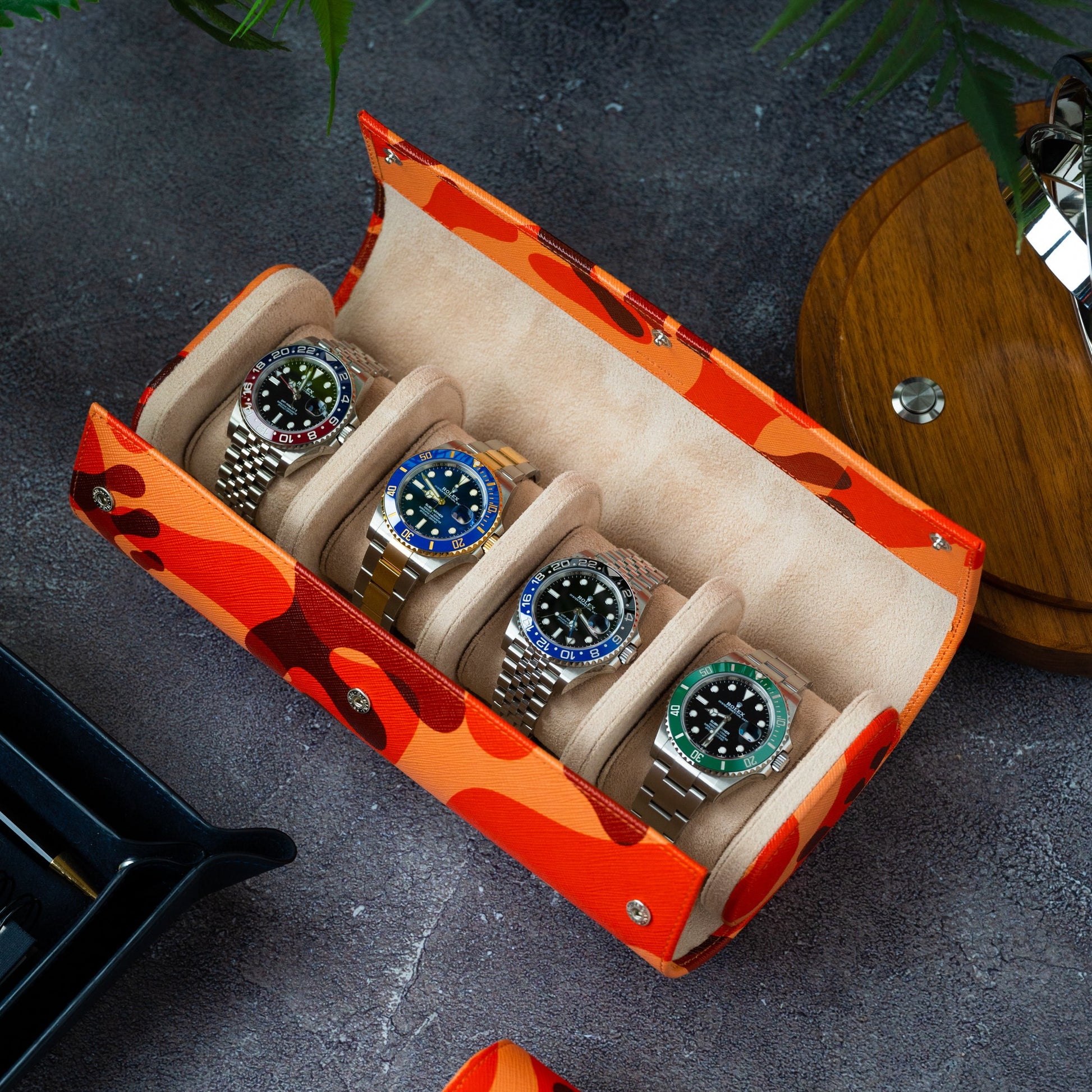 Orange Camo Watch Roll – Four Watches